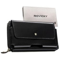 Skórzana, dwukomorowa saszetka męska w czarnym kolorze zamykana suwakiem - Rovicky. Czarne saszetki męskie ROVICKY, ze skóry. Za 99.99 zł.