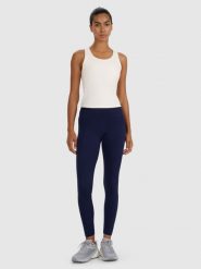 4F Legginsy treningowe szybkoschnące damskie - granatowe S. Niebieskie legginsy damskie 4f, s, bez wzorów, z dzianiny, z podwyższonym stanem, na fitness i siłownię. Za 119.99 zł.