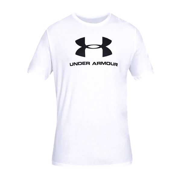 Koszulka fitness męska Under Armour Sportstyle Logo SS. Białe buty sportowe męskie Under Armour, l, bez wzorów, bez kołnierzyka, bez ramiączek, na fitness i siłownię. Za 121.94 zł.