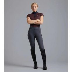 Damskie legginsy jeździeckie z pełną przyczepnością Premier Equine Concerto. Szare legginsy damskie PREMIER EQUINE, s, bez wzorów, z materiału. Za 359.50 zł.