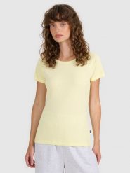4F T-shirt regular z prążkowanej dzianiny damski - żółty XS. Żółte koszulki sportowe damskie 4f, xs, bez wzorów, z bawełny, klasyczne, bez kołnierzyka. Za 49.99 zł.