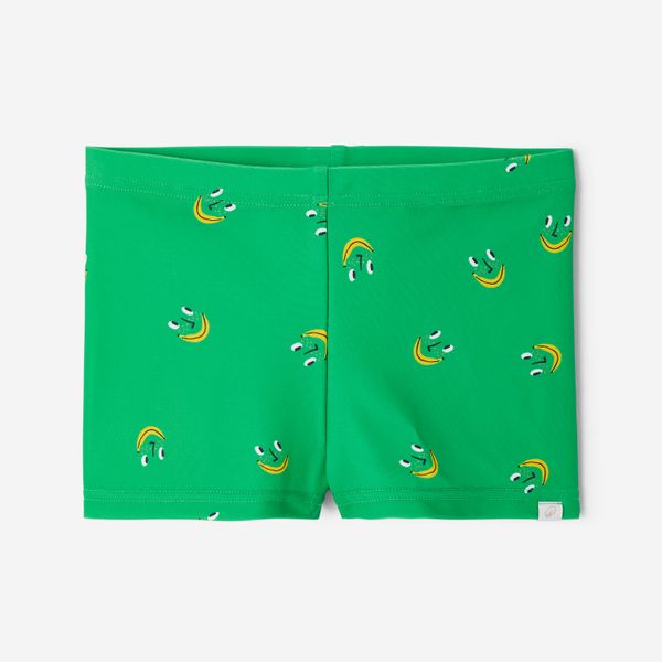 Bokserki kąpielowe dla malucha Decathlon Titou Smile. Zielone kąpielówki dla chłopców Decathlon, bez wzorów, z elastanu. Za 13.99 zł.