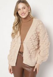 Brązowy Kardigan Ozdobiony Pomponami Besida. Brązowe kardigany damskie Born2be, bez wzorów, z jeansu, boho, bez kołnierzyka, bez ramiączek, bez kaptura. Za 159.99 zł.