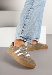Ciemnobeżowe Sneakersy Klasyczne Tenisówki ze Skóry Naturalnej Alotia. Brązowe trampki i tenisówki damskie Renee, bez wzorów, z jeansu, biznesowe, bez zapięcia. Za 189.99 zł.