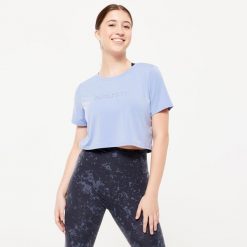 Koszulka z krótkim rękawem do tańca modern jazz damska Starever crop top. Niebieskie t-shirty damskie STAREVER, xs, bez wzorów, z elastanu, eleganckie, bez kołnierzyka. W wyprzedaży za 39.99 zł.