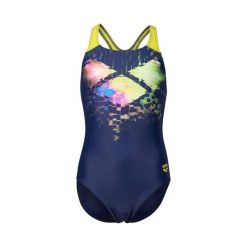 Strój kąpielowy dziewczęcy jednoczęściowy na basen Arena Multipixels. Niebieskie stroje kąpielowe dla dziewczynek Arena, bez wzorów. Za 119.99 zł.