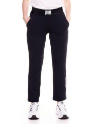 Spodnie damskie w kolorze czarno-białym. Czarne spodnie materiałowe damskie LEONE 1947 APPAREL, l, z aplikacjami, z bawełny, na fitness i siłownię. Za 84.16 zł.