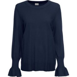 Sweter z dzianiny o gładkim splocie drobnych oczek bonprix ciemnoniebieski. Niebieskie swetry damskie bonprix, bez wzorów, z dzianiny, bez kołnierzyka, bez ramiączek, bez kaptura. Za 37.99 zł.