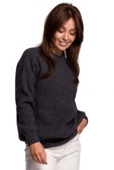 Sweter Oversize o Przedłużonym Kroju - Grafitowy. Szare swetry damskie MOE, l, bez wzorów, z materiału, bez kołnierzyka, bez ramiączek, bez kaptura. Za 243.90 zł.