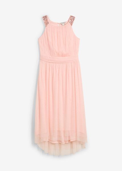 Długa sukienka z dekoracyjnymi cekinami. Fioletowe sukienki dla dziewczynek bonprix, bez wzorów, bez ramiączek, długie. Za 137.99 zł.