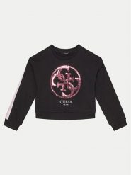 Guess Bluza J5RQ02 KAD74 Czarny Regular Fit. Czarne bluzy dla dziewczynek Guess, z aplikacjami, z bawełny, bez ramiączek, bez kaptura. Za 99.99 zł.