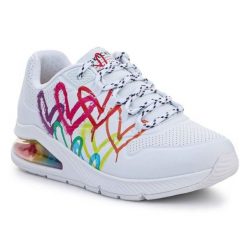 Buty Skechers Uno 2 - Floating Love 155521-WHT białe. Białe obuwie sportowe damskie bez wzorów, z materiału. Za 585.80 zł.