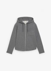 Bluza rozpinana z kapturem, z mieszanki bawełny. Szare bluzy damskie bonprix, bez wzorów, z bawełny, z kapturem. Za 147.99 zł.