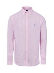 Polo Ralph Lauren Męska koszula lniana - Custom Fit Mężczyźni Modern Fit len różowy, M. Czerwone koszule męskie Polo Ralph Lauren, m, bez wzorów, ze lnu, bez kołnierzyka, bez ramiączek. Za 859.95 zł.