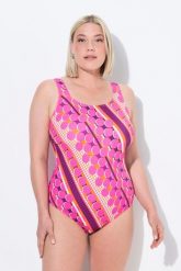 Damski Strój kąpielowy kropki bez miękkich miseczek okrągły dekolt. Czerwone kostiumy jednoczęściowe damskie Ulla Popken, plus size, bez wzorów, z elastanu, sportowe, plus size, do pływania. Za 199.99 zł.