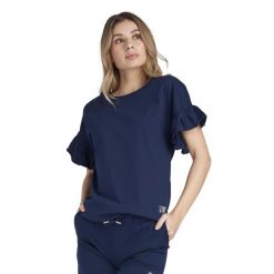 Bluza z bawełna z sznurek regulacyjny na co dzień. Niebieskie bluzy damskie LEONE 1947 APPAREL, bez wzorów, z bawełny, bez kaptura, na fitness i siłownię. W wyprzedaży za 103.15 zł.