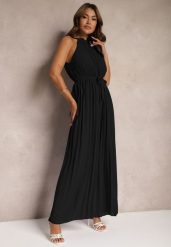 Czarny Kombinezon z Dekoltem Typu Halter i Gumką w Talii Zolefia. Czarne sukienki damskie Renee, bez wzorów, eleganckie, bez kołnierzyka, bez ramiączek. Za 119.99 zł.