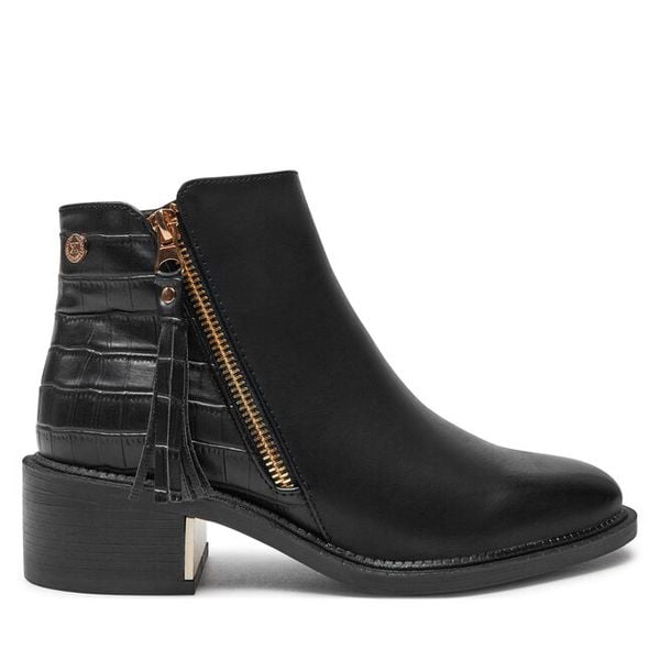 Botki Xti. Czarne botki damskie Xti, bez obcasa, na słupku, bez zapięcia. Za 299.99 zł.
