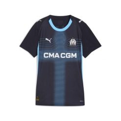 Damska koszulka wyjazdowa Olympique Marsylia 25/26 PUMA New Navy Luminous Blue. Niebieskie koszulki sportowe damskie Puma, bez wzorów, bez kołnierzyka, bez ramiączek, do piłki nożnej. Za 439.00 zł.