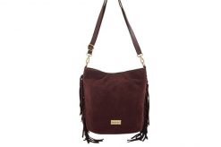 Zamszowa torebka boho z frędzlami - Bordowa. Czerwone torebki shopper damskie Barberinis, bez wzorów, z jeansu, biznesowe, na ramię, małe, zamszowe, bez dodatków. Za 217.99 zł.