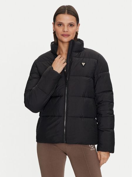 Guess Kurtka puchowa New Claudia V4YL03 WFUD0 Czarny Regular Fit. Czarne kurtki damskie Guess, xs, z aplikacjami, z puchu, bez kaptura. Za 349.99 zł.