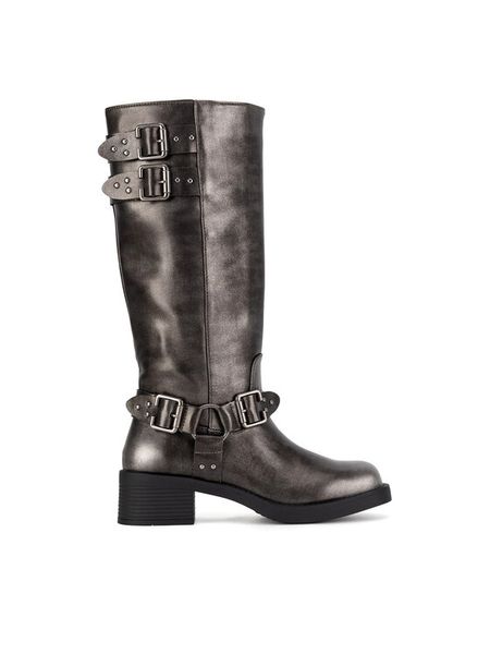 Jenny Fairy Kozaki HY96158-9 Srebrny. Szare kozaki damskie Jenny Fairy, z materiału, bez obcasa, na słupku. Za 249.99 zł.