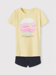 NAME IT Komplet t-shirt i spodenki 13198483 Żółty Regular Fit. Żółte spodenki dla dziewczynek Name it, bez wzorów, z bawełny, bez ramiączek. Za 79.99 zł.