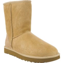 Ugg żółte Classic Short Ii Sand. Żółte śniegowce i trapery damskie UGG, ze skóry. W wyprzedaży za 699.00 zł.