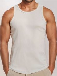 Tank top - beżowy. Brązowe t-shirty męskie Sinsay, l, bez wzorów, bez kołnierzyka. Za 19.99 zł.