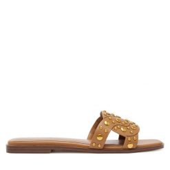 Klapki TWINSET. Brązowe klapki damskie Twinset, bez wzorów, bez obcasa. Za 599.99 zł.