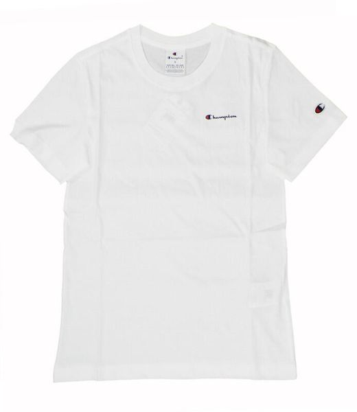 Koszulka damska Champion SS Tee 118091. Białe koszulki sportowe damskie Champion, xl, z aplikacjami, z bawełny, bez kołnierzyka, bez ramiączek. Za 90.99 zł.