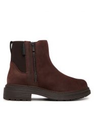 Clarks Botki Orinoco 3 zip Wp 26327123 Brązowy ciemny. Brązowe botki damskie Clarks, ze skóry, bez obcasa, na płaskiej podeszwie, bez zapięcia. Za 569.99 zł.
