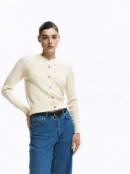 Kardigan z wełną i domieszką kaszmiru - złamana biel. Kardigany damskie Reserved, l, bez wzorów, z dzianiny. Za 259.99 zł.