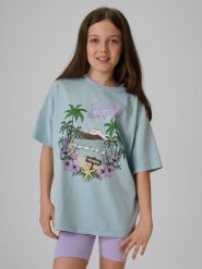 4F T-shirt loose z nadrukiem dziewczęcy - niebieski 122/128 (6-8 lat). Niebieskie t-shirty i topy dla dziewczynek 4f, bez wzorów, z bawełny, bez ramiączek. Za 59.99 zł.