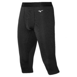 Legginsy o długości 3/4 Mizuno Breath Thermo Mid Weight. Czarne legginsy sportowe męskie Mizuno, s, bez wzorów, do biegania. Za 245.50 zł.