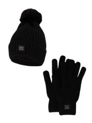 Zestaw zimowy dla kobiet - czapka + rękawiczki - czarny. Czarne czapki i kapelusze damskie HEAT KEEPER, na zimę, bez wzorów, z materiału, eleganckie. Za 134.32 zł.