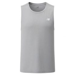Koszulka treningowa męska New Balance MT51800YST. Szare koszulki sportowe męskie New Balance, na lato, m, bez wzorów, z materiału, bez kołnierzyka, bez ramiączek, na fitness i siłownię. Za 141.00 zł.
