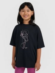 4F T-shirt oversize z nadrukiem dziewczęcy - czarny 158 (12-13 lat). Czarne t-shirty i topy dla dziewczynek 4f, bez wzorów, ze skóry, bez ramiączek. W wyprzedaży za 29.99 zł.