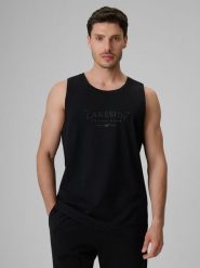 4F Koszulka bez rękawów regular z nadrukiem męska - czarna M. Czarne t-shirty męskie 4f, m, bez wzorów, z bawełny, bez kołnierzyka. Za 59.99 zł.