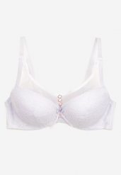 Biały Biustonosz Push-Up Wykończony Koronką i Cyrkoniami Rivathara. Białe biustonosze Renee, bez wzorów, z koronki. Za 39.99 zł.
