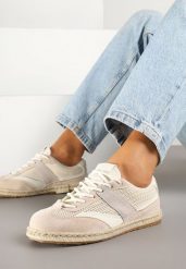 Beżowe Sneakersy Typu Kultowe Tenisówki Zdobione Przeszyciami Grelloti. Brązowe trampki i tenisówki damskie Renee, z aplikacjami, z jeansu, eleganckie, bez zapięcia. Za 74.99 zł.