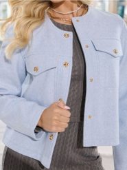 Kurtka - błękitny. Niebieskie kurtki damskie Sinsay, l, bez wzorów, bez kaptura. Za 59.99 zł.