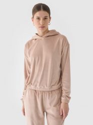 4F Bluza dresowa z weluru nierozpinana z kapturem damska - beżowa S. Brązowe bluzy sportowe damskie 4f, s, bez wzorów, z dresówki, z kapturem. W wyprzedaży za 59.99 zł.