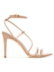 Marciano Guess Sandały 5YGZ35 7231A Beżowy. Brązowe sandały damskie Marciano Guess, z aplikacjami, z lakierowanej skóry, bez obcasa, na szpilce, bez zapięcia. Za 839.99 zł.