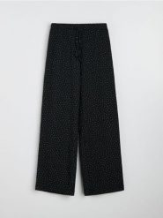 Spodnie wide leg w groszki - czarny. Czarne spodnie materiałowe damskie Sinsay, l, bez wzorów. Za 49.99 zł.