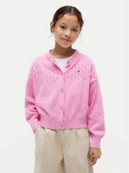 Tommy Hilfiger Kardigan Pointelle KG0KG09503 Różowy jasny Relaxed Fit. Czerwone swetry dla dziewczynek Tommy Hilfiger, bez wzorów, z bawełny, bez kołnierzyka, bez ramiączek, bez kaptura. Za 369.99 zł.