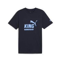 Męska koszulka Manchester City KING z logo PUMA. Niebieskie koszulki sportowe męskie Puma, m, bez wzorów, bez kołnierzyka, bez ramiączek, do piłki nożnej. Za 129.00 zł.