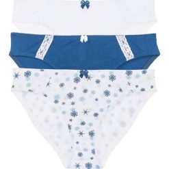 Figi (3 pary) bonprix z nadrukiem + niebieski + biały. Niebieskie figi damskie bonprix, z nadrukiem, z bawełny. Za 53.97 zł.