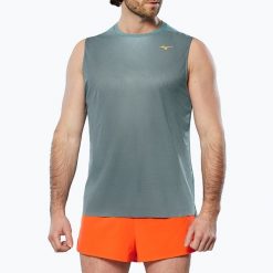 Koszulka do biegania męska Mizuno Aero Tank. Szare koszulki sportowe męskie Mizuno, m, bez wzorów, z materiału, bez kołnierzyka, bez ramiączek, do biegania. Za 119.99 zł.