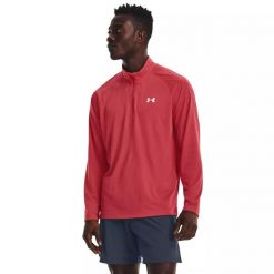 Koszulka męska Under Armour Streaker Half Zip. Czerwone bluzki z długim rękawem męskie Under Armour, l, bez wzorów, bez kaptura. Za 149.99 zł.